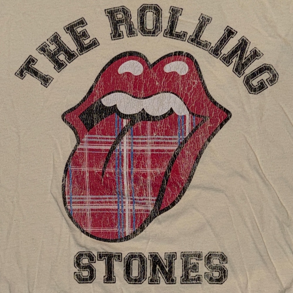 the Rolling Stones Plaid Tongue Graphic Tee - Red & Cream vintage band t-shirt